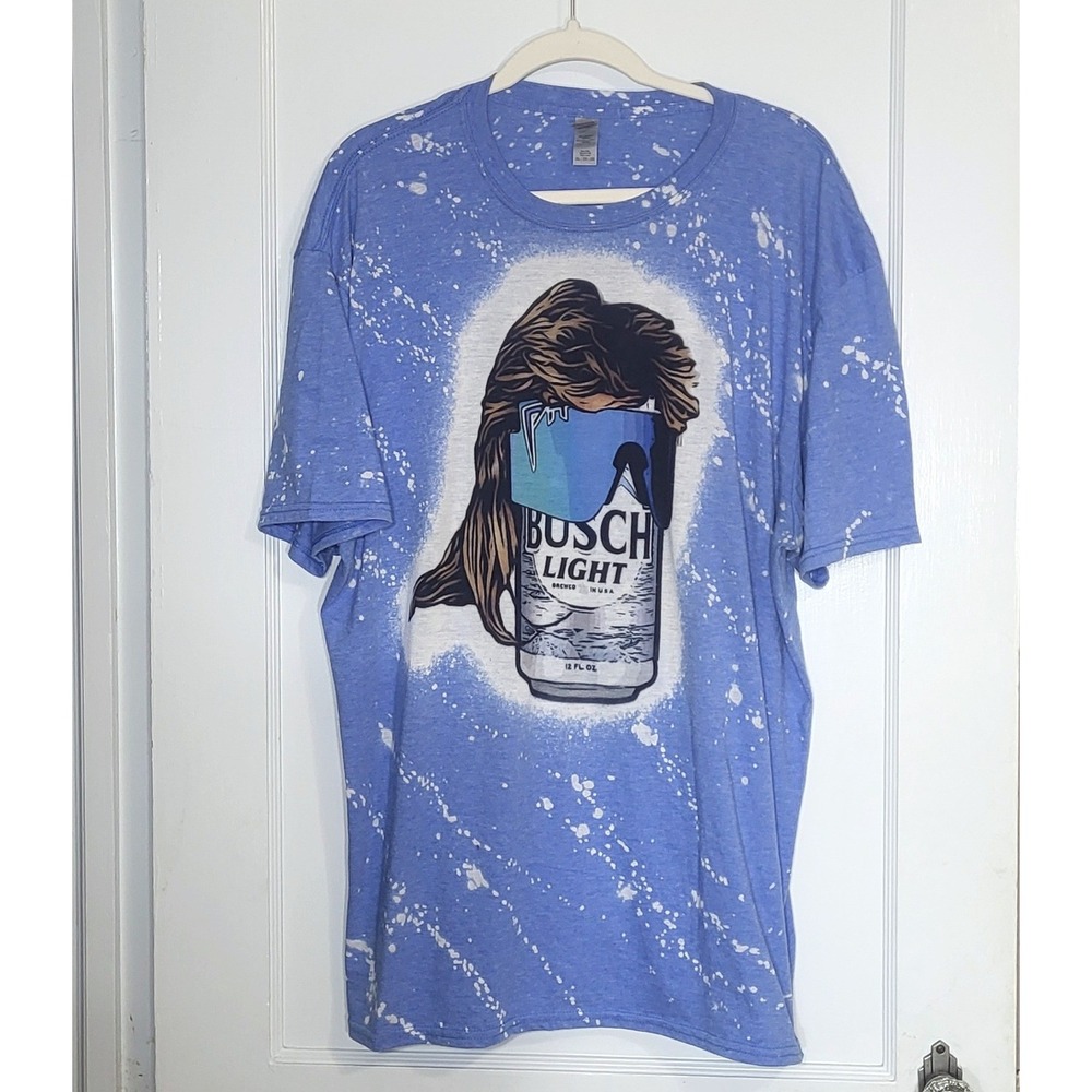 Gildan Mens Busch Light Mullet Pit Viper Bleached Graphic T Shirt Blue 2XL